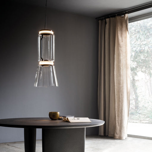 Noctambule Low Cylinder and Cone LED Pendant Light in dining room.