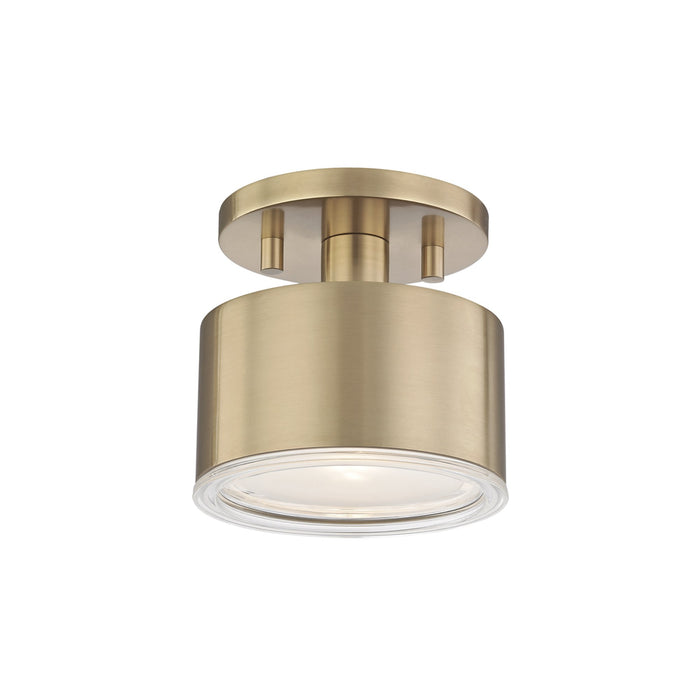 Nora LED Flush Mount Ceiling Light in Aged Brass.