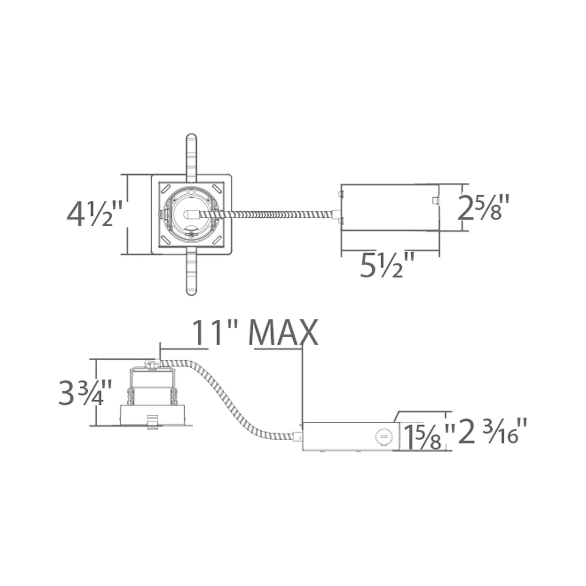 Ocularc 3.5 Square Remodel LED Recessed Housing - line drawing.