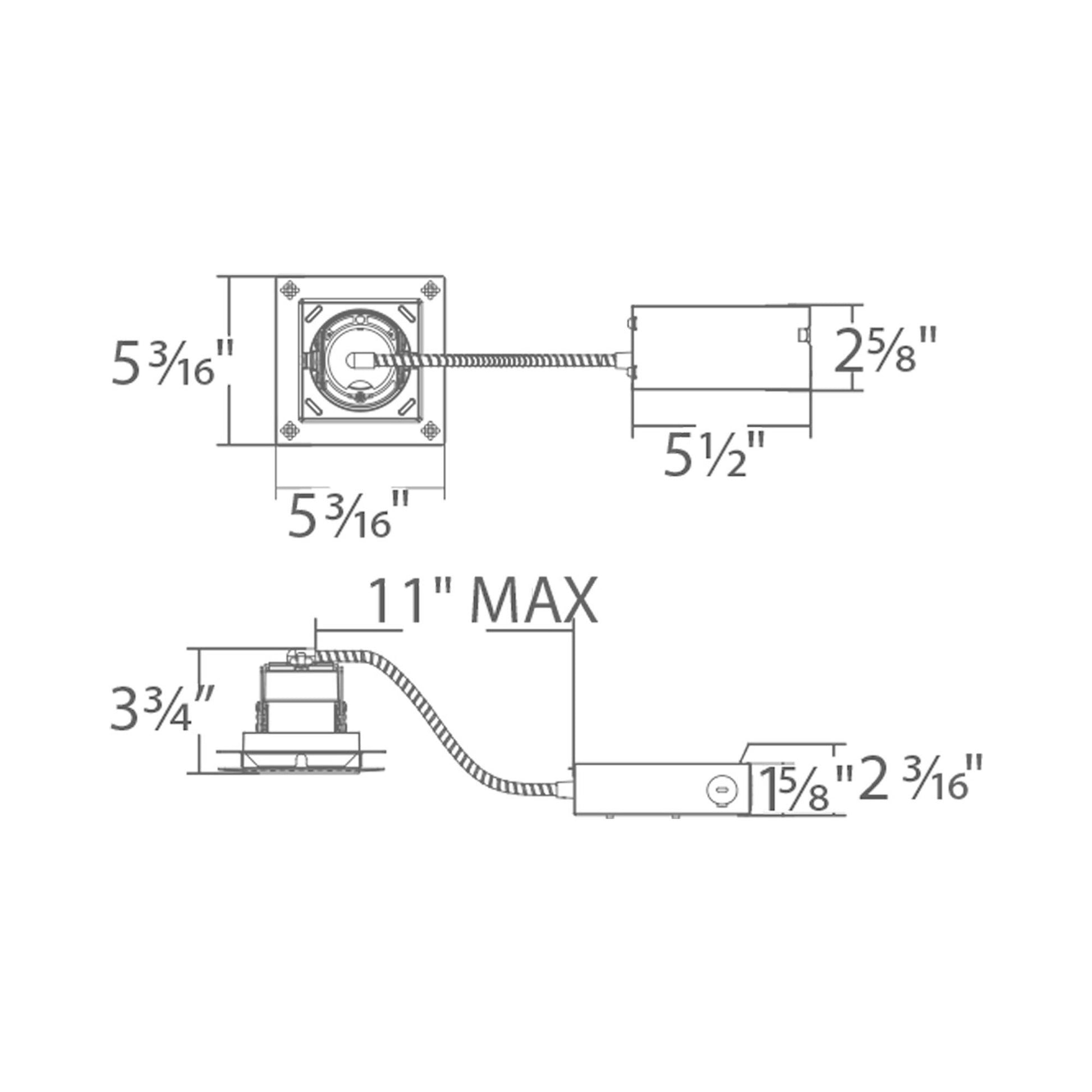 Ocularc 3.5 Square Remodel LED Recessed Housing - line drawing.