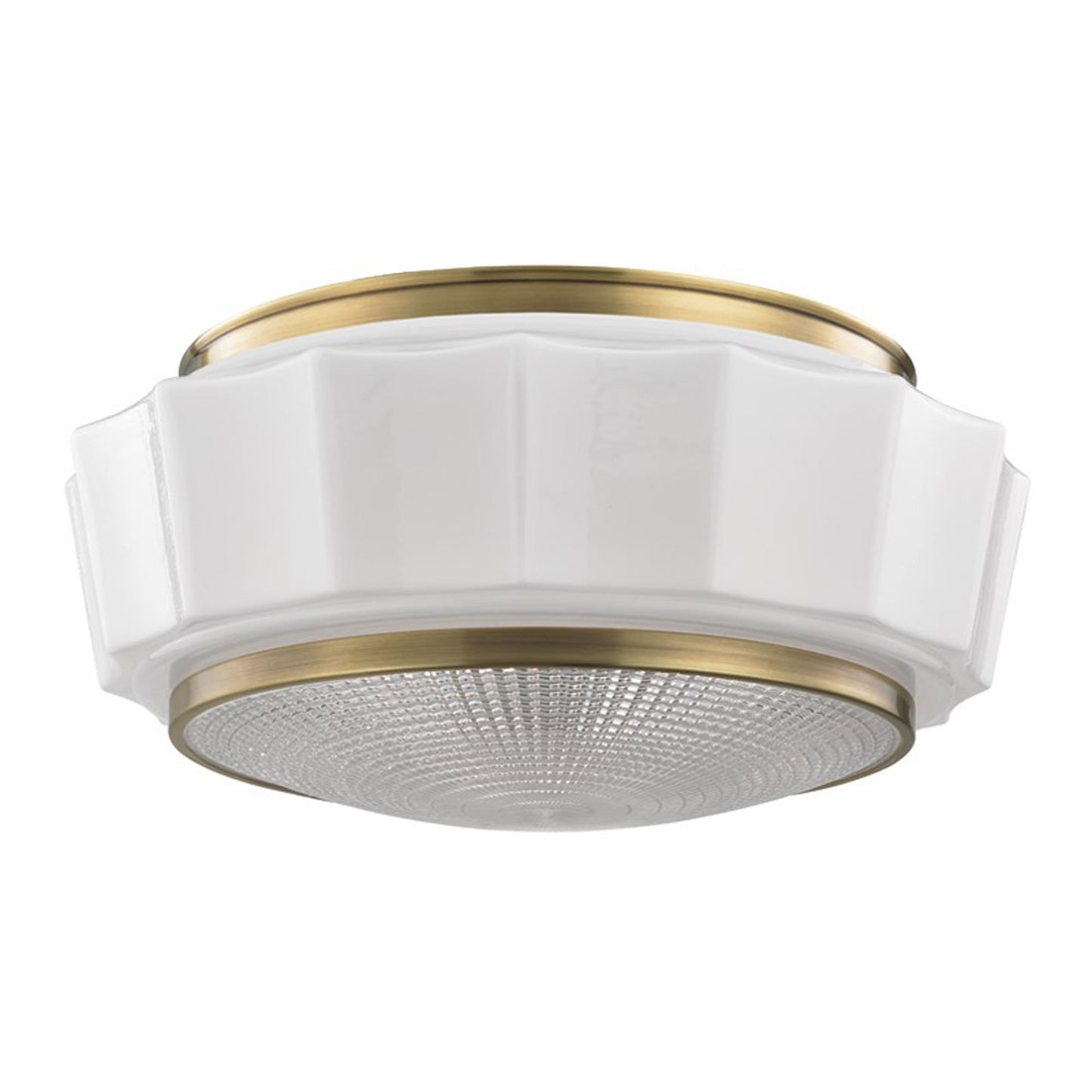 Odessa Flush Mount Ceiling Light in 3-Light/Aged Brass.