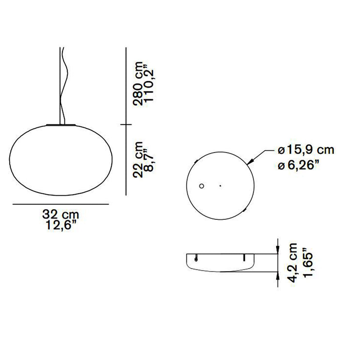 Alba Single Pendant Light - line drawing.
