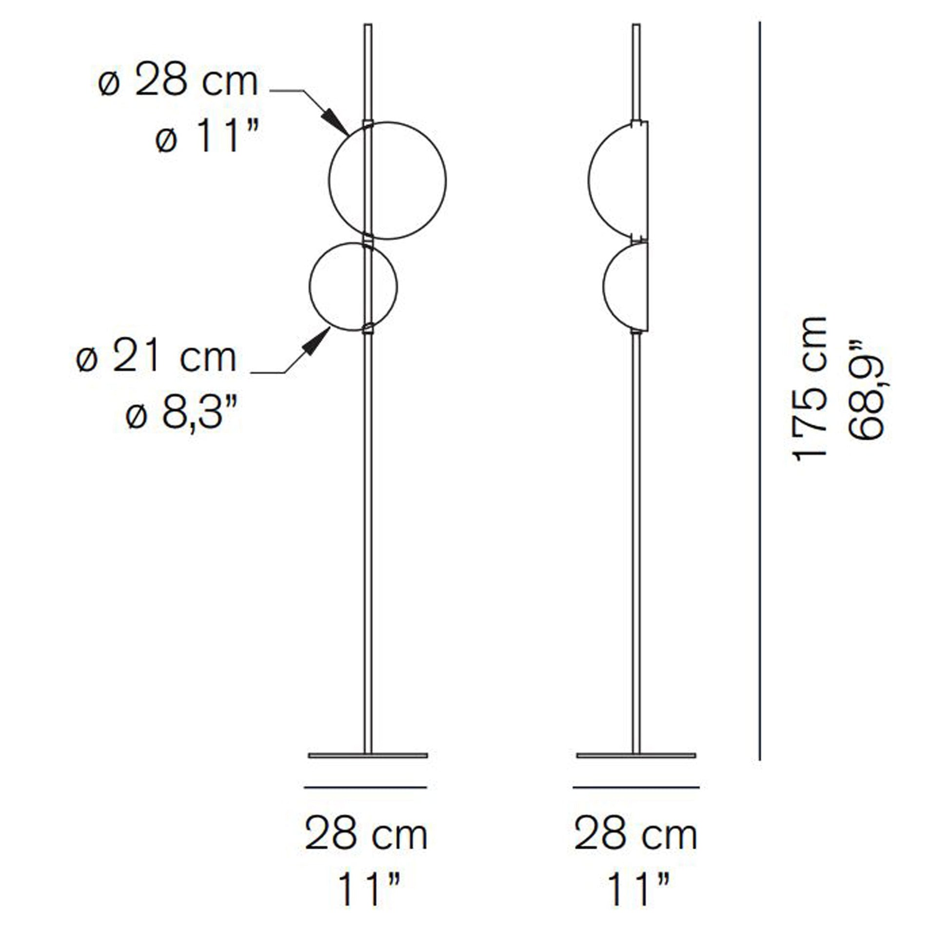 Superluna LED Floor Lamp - line drawing.