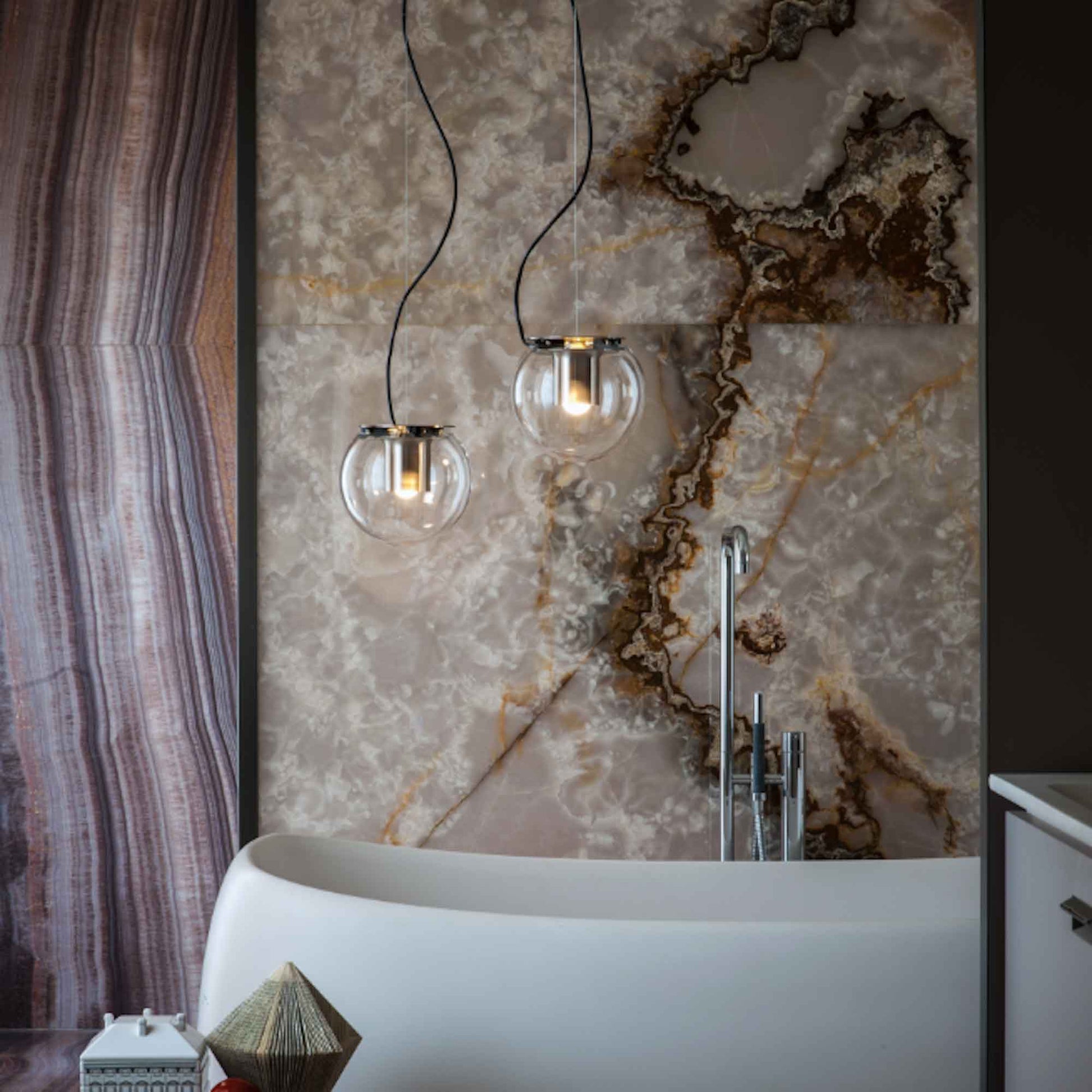 The Globe Pendant Light in bathroom.