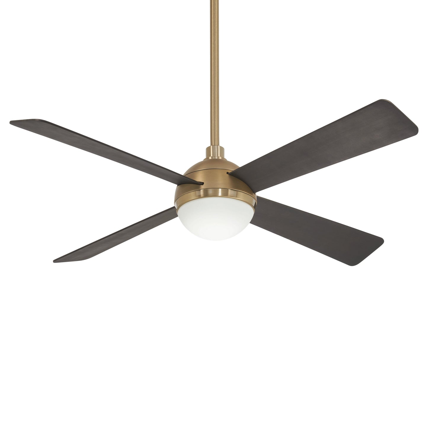 Orb LED Ceiling Fan in Soft Brass / Brushed Nickel.