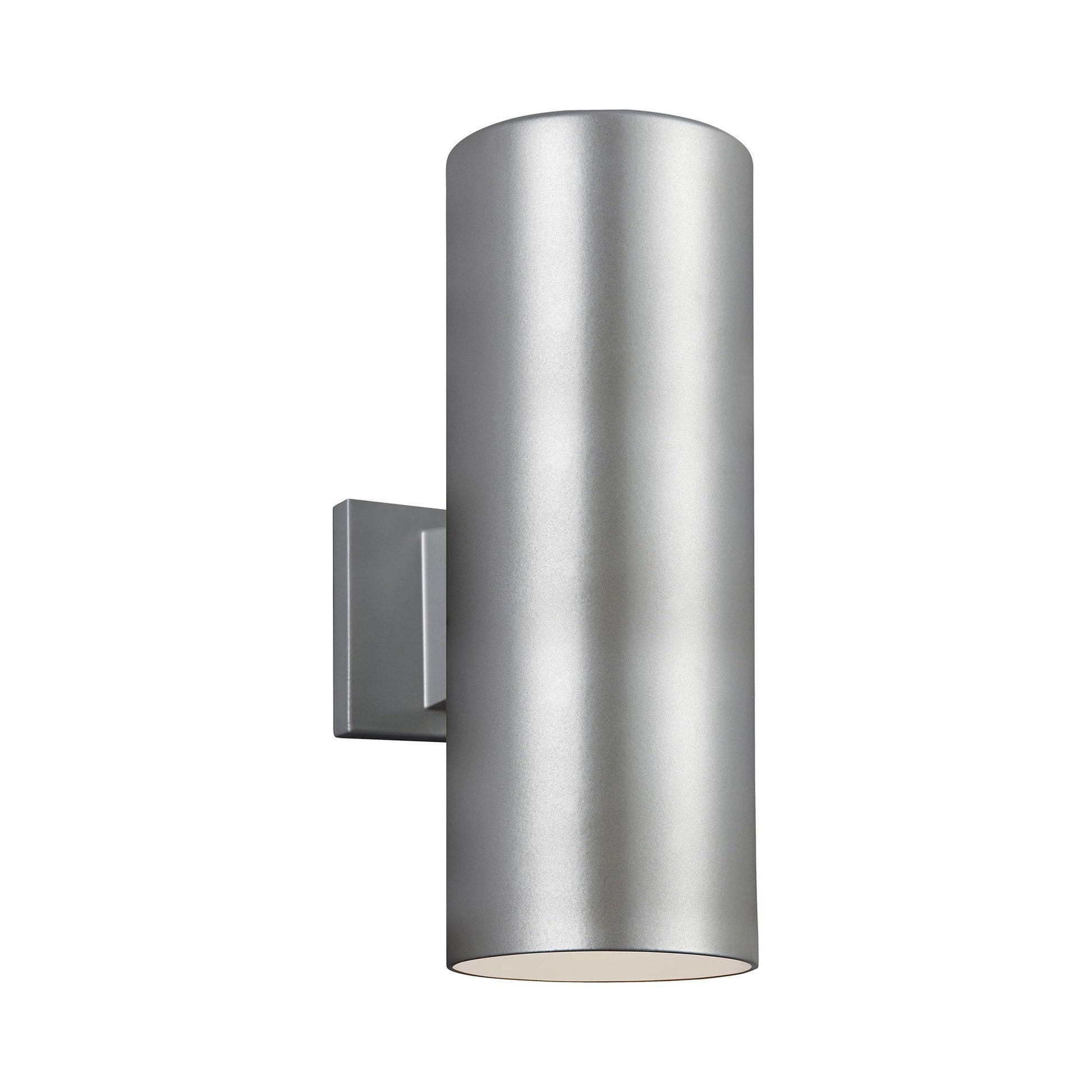 Outdoor Cylinders Two Light Wall Light in Painted Brushed Nickel (Small).