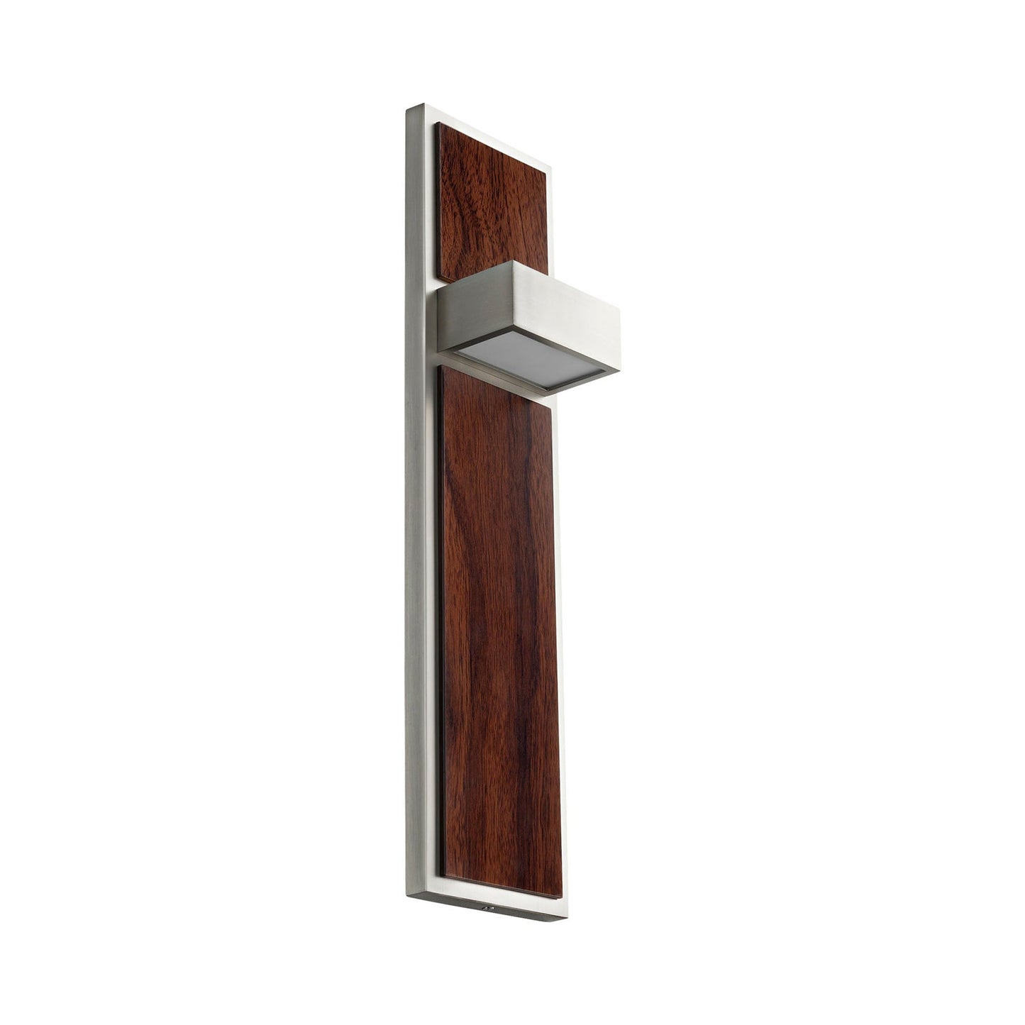 Guapo LED Wall Light in Satin Nickel/Walnut.