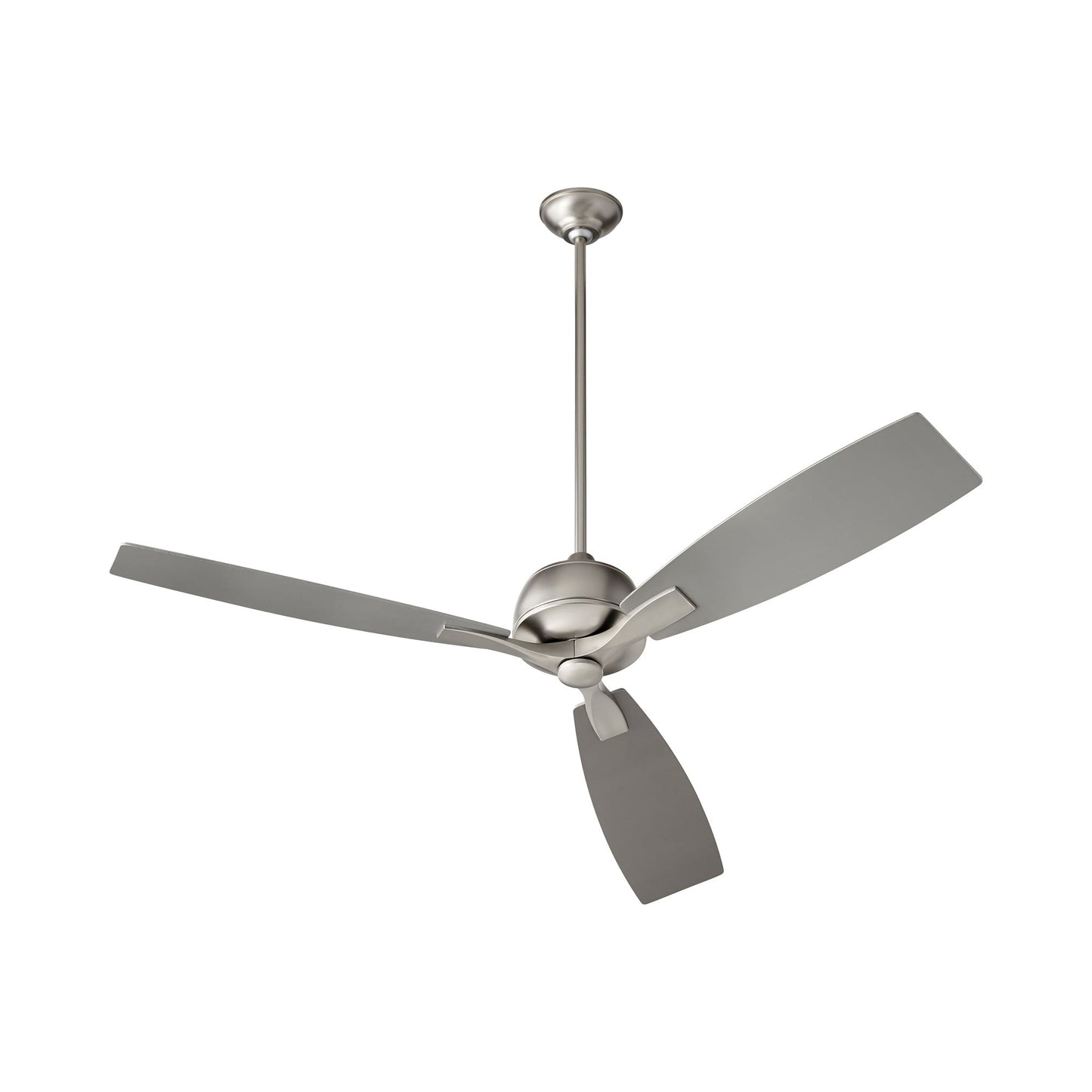 Juno Ceiling Fan in Satin Nickel.