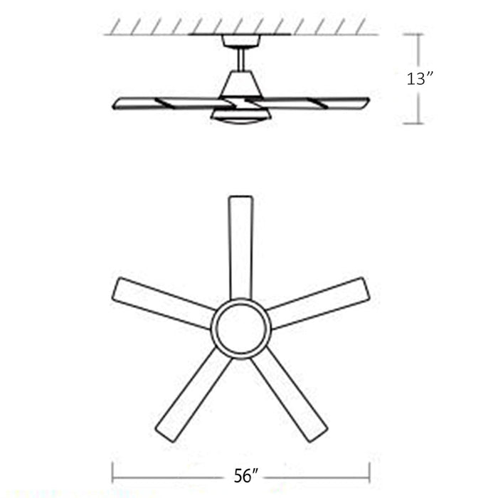 Temple Outdoor LED Ceiling Fan - line drawing.