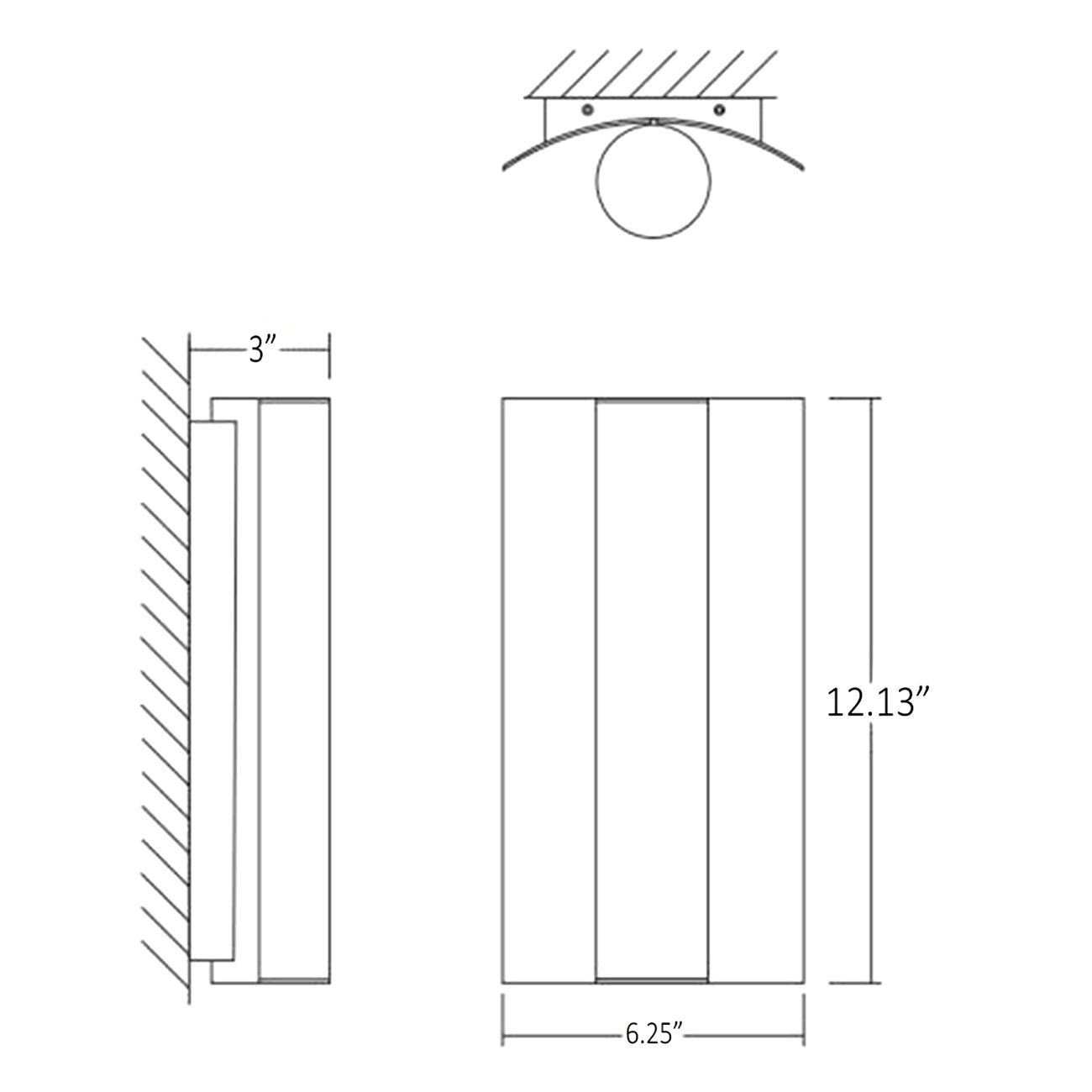 Wave LED Bath Wall Light - line drawing.