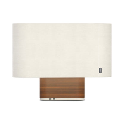 Belmont Table Lamp in White/Walnut.