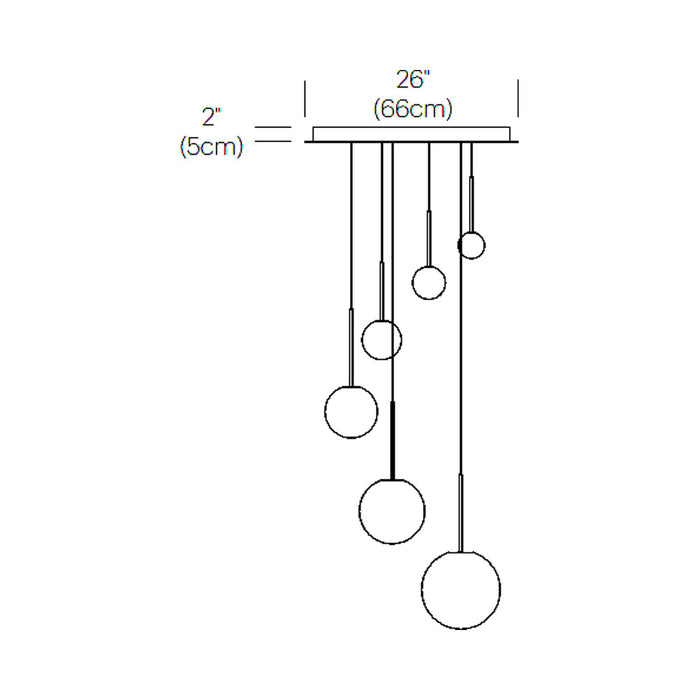 Bola LED Chandelier - line drawing.