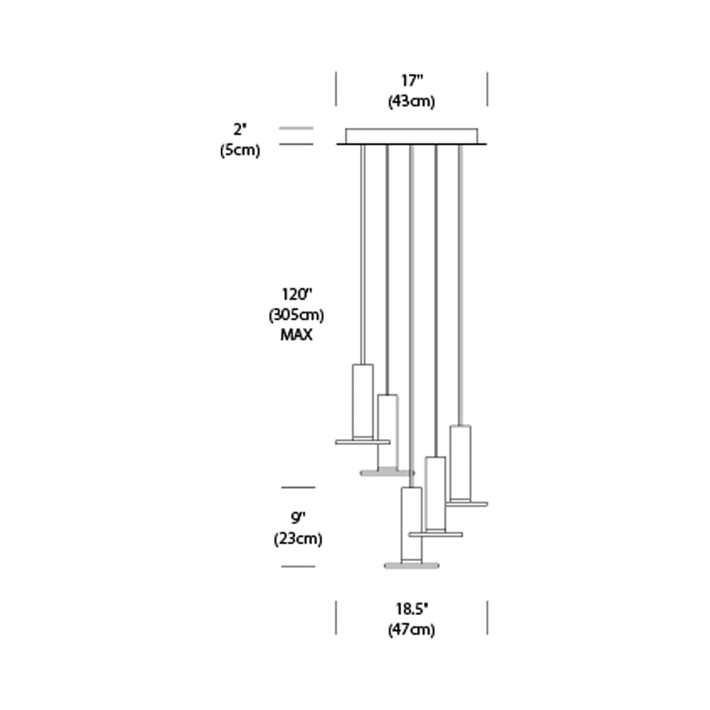 Cielo LED Chandelier - line drawing.