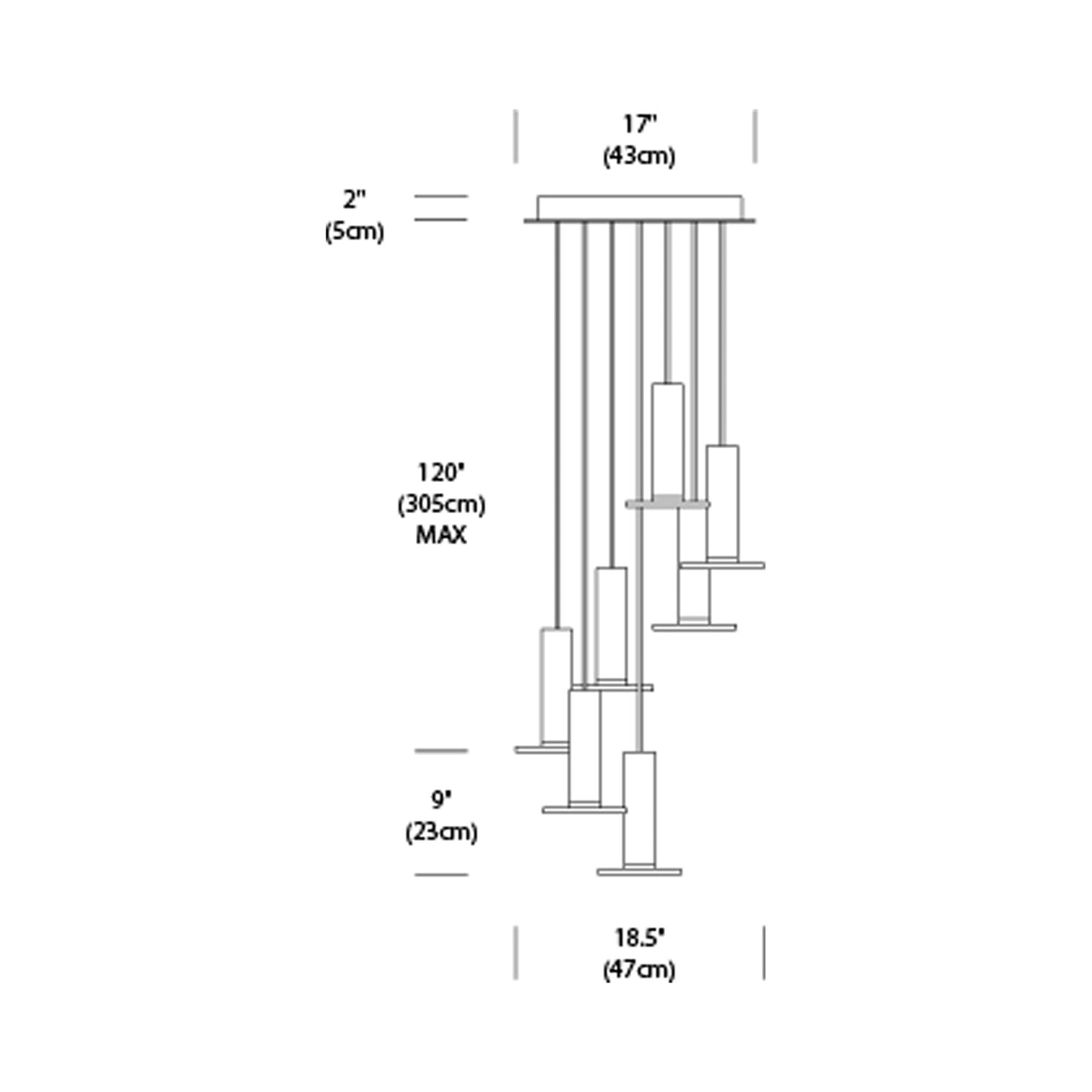 Cielo LED Chandelier - line drawing.