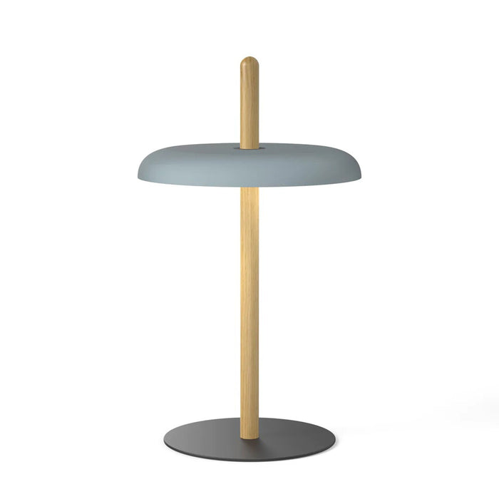 Nivel LED Table Lamp in Oak/Slate Blue.