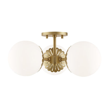 Paige 3-Light Semi-Flush Mount Ceiling Light in Aged Brass.