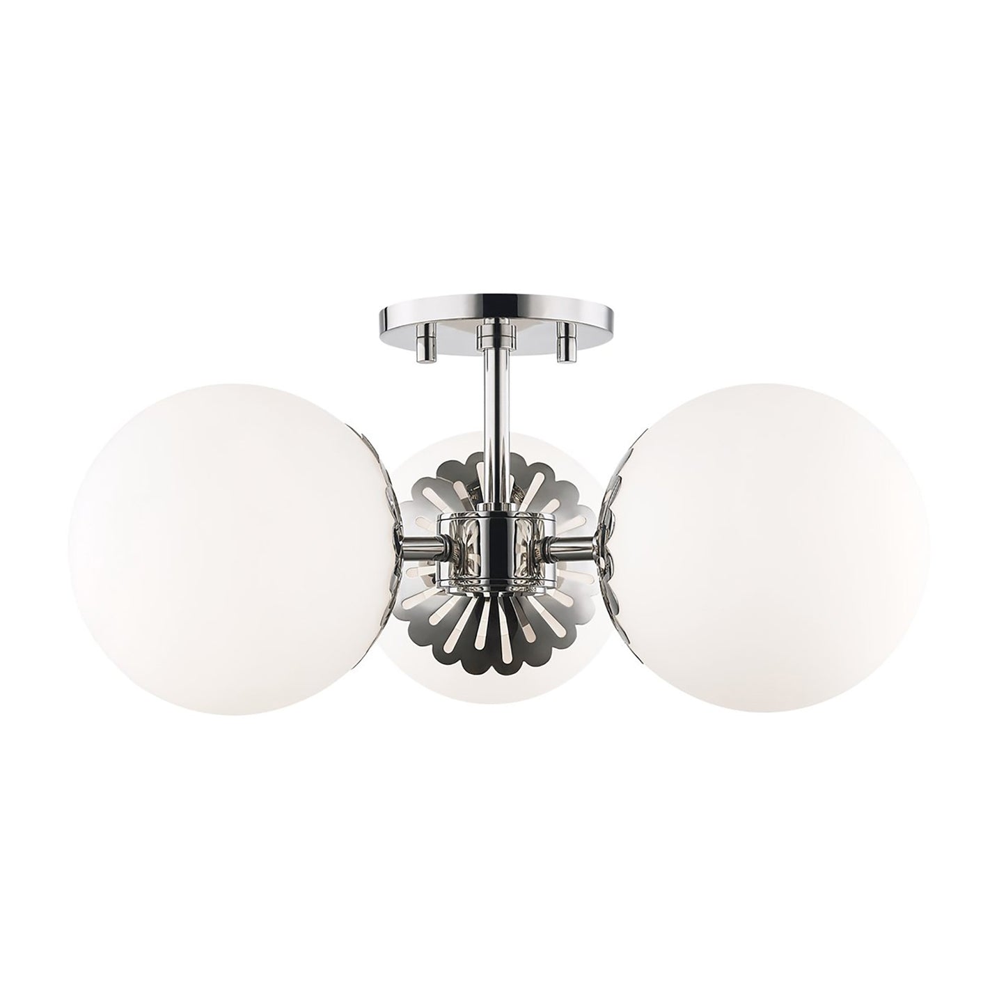 Paige 3-Light Semi-Flush Mount Ceiling Light in Polished Nickel.