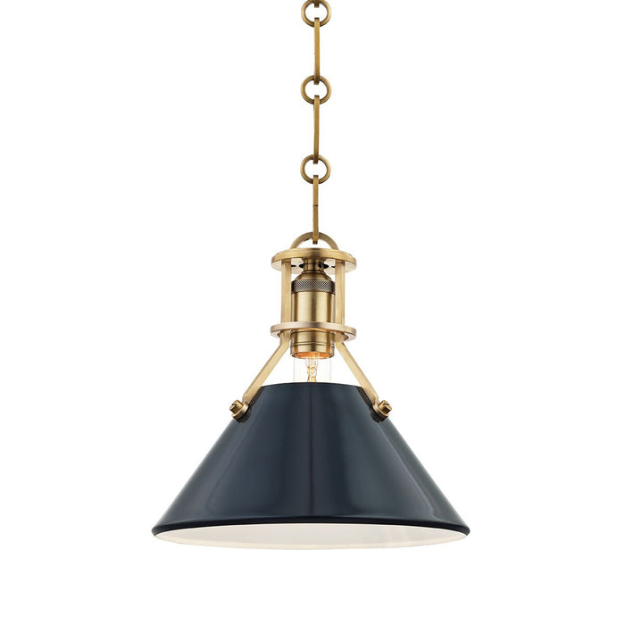 Painted No.2 Pendant Light in Small/Aged Brass/Darkest Blue.