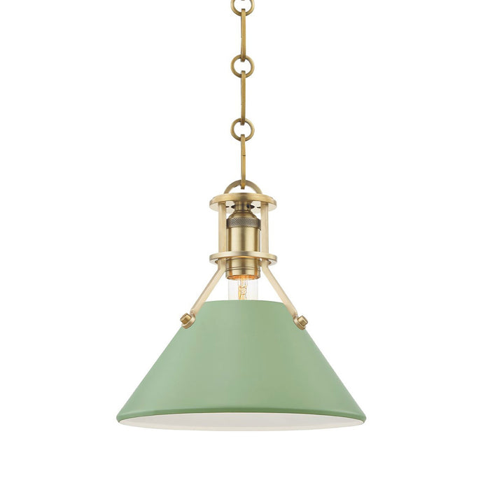 Painted No.2 Pendant Light in Small/Aged Brass/Leaf Green.