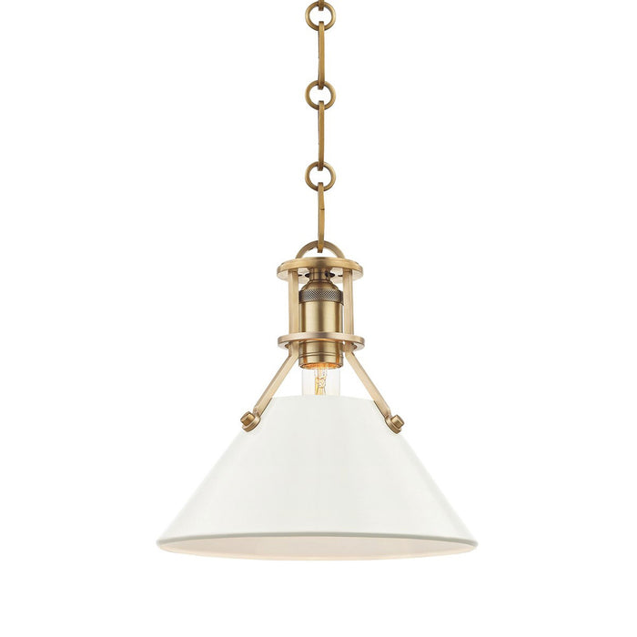 Painted No.2 Pendant Light in Small/Aged Brass/Off White.
