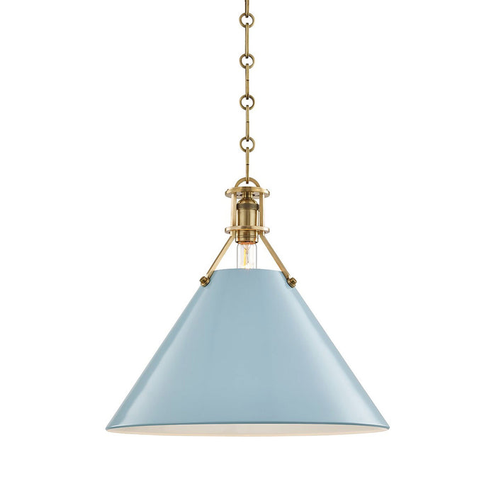 Painted No.2 Pendant Light in Large/Aged Brass/Blue Bird.