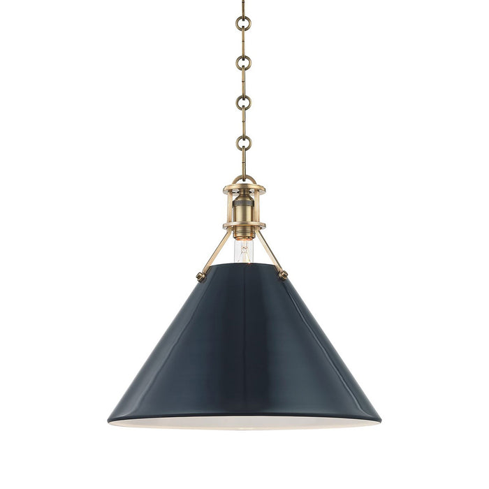 Painted No.2 Pendant Light in Large/Aged Brass/Darkest Blue.