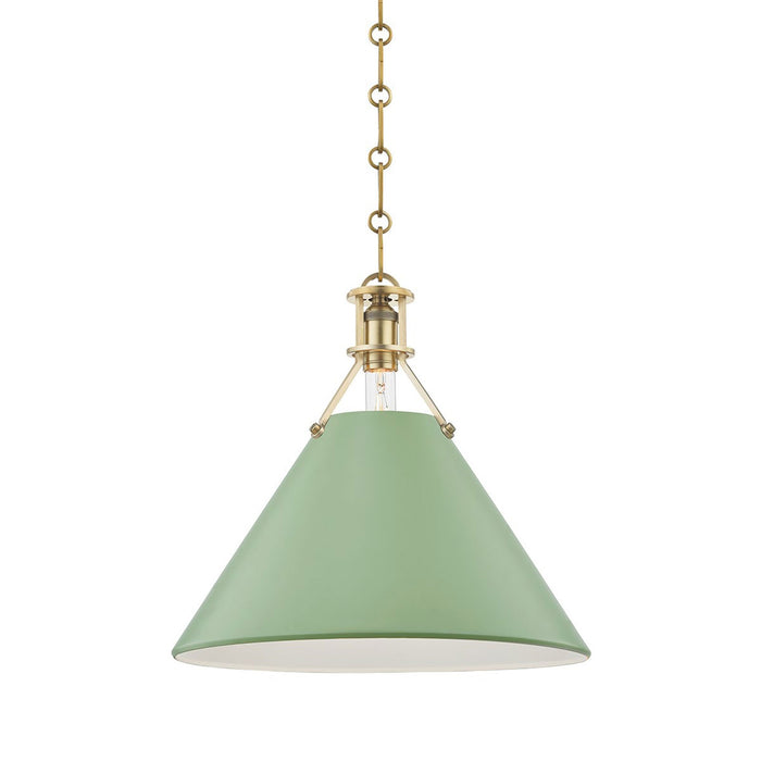 Painted No.2 Pendant Light in Large/Aged Brass/Leaf Green.