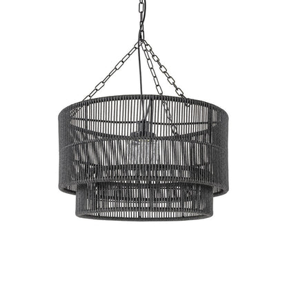 Tanner Outdoor Drum Pendant Light in Black.