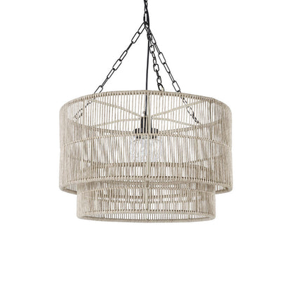 Tanner Outdoor Drum Pendant Light in Natural.