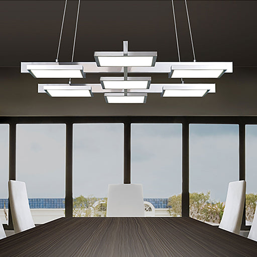 Panels Rectangle LED Linear Pendant Light in living room.