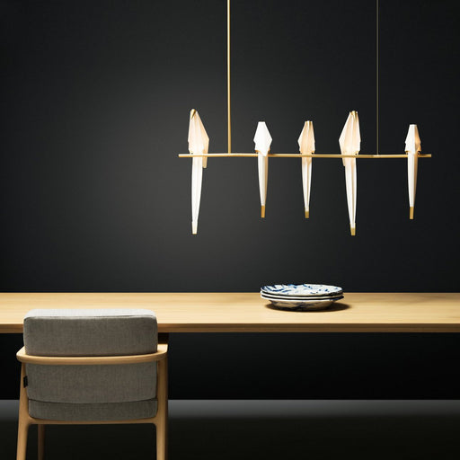Perch LED Linear Pendant Light in dining room.