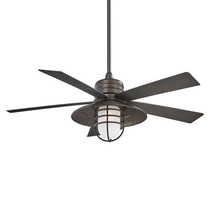 Rainman Outdoor Ceiling Fan in Smoked Iron / Acid Etched/LED.