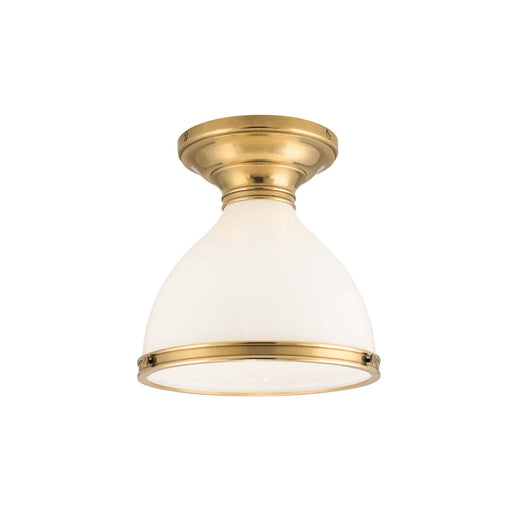 Randolph Semi-Flush Mount Ceiling Light in Aged Brass.