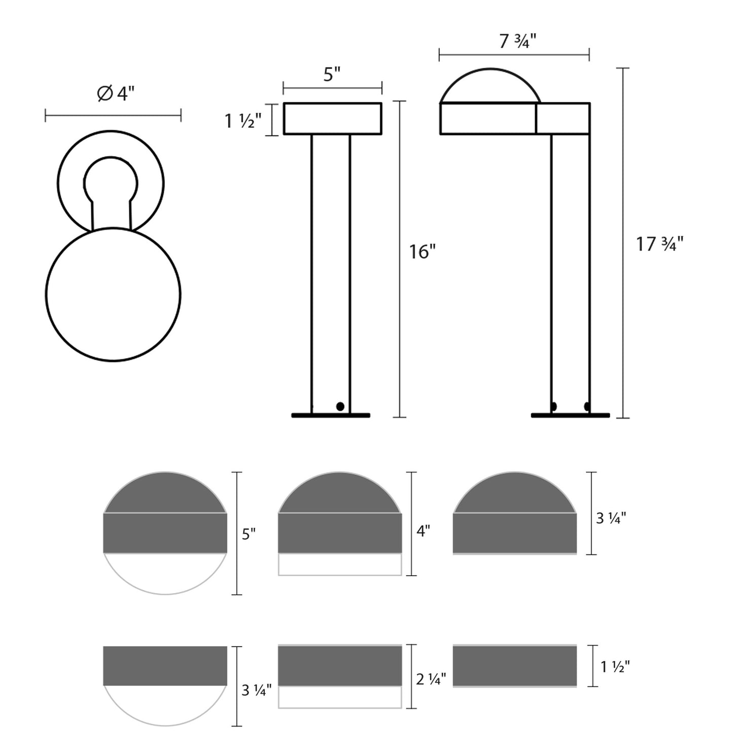 Reals Dome Cap LED Bollard - line drawing.