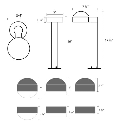 Reals Dome Cap LED Bollard - line drawing.