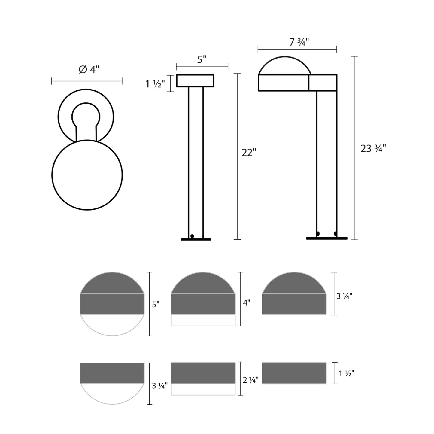 Reals Dome Cap LED Bollard - line drawing.