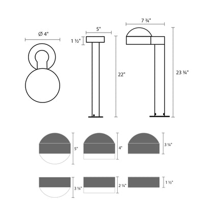 Reals Dome Cap LED Bollard - line drawing.