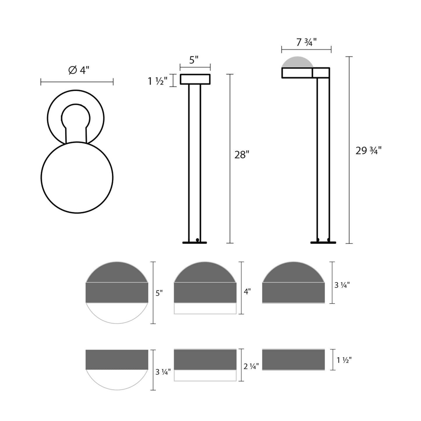 Reals Dome Cap LED Bollard - line drawing.