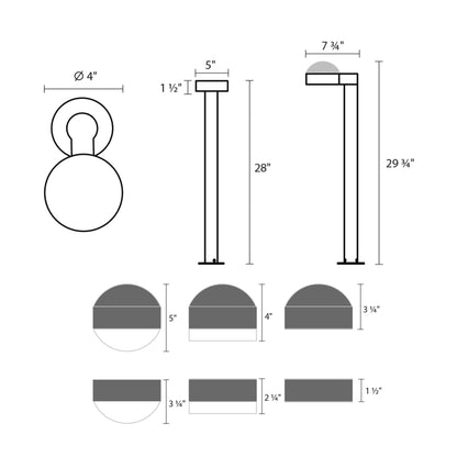 Reals Dome Cap LED Bollard - line drawing.