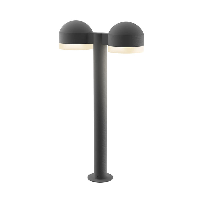 Reals Dome Cap LED Double Bollard in Medium/White Cylinder Lens/Textured Gray.
