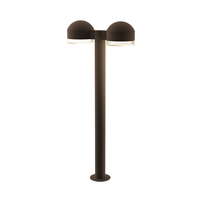 Reals Dome Cap LED Double Bollard in Large/Clear Cylinder Lens/Textured Bronze.