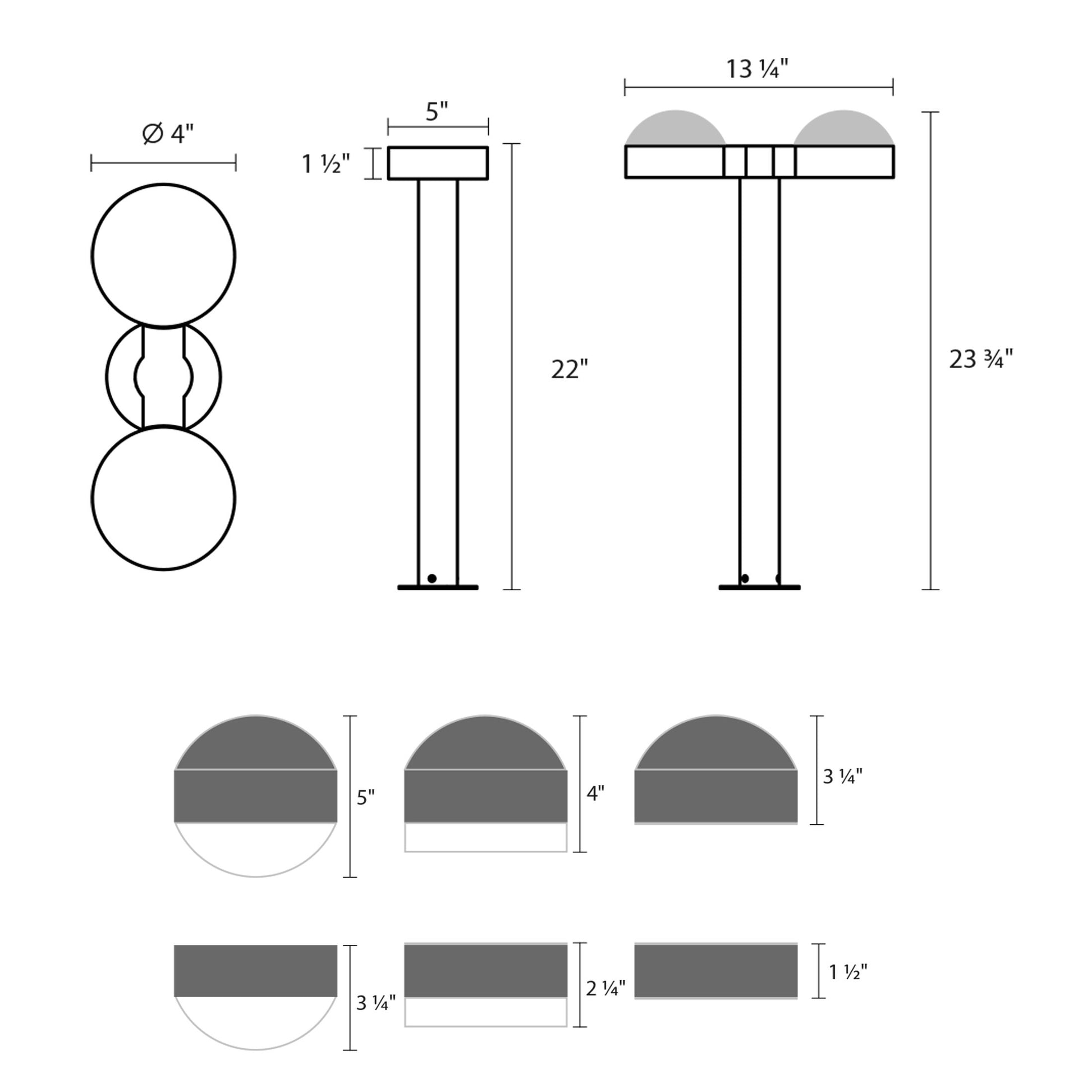 Reals Dome Cap LED Double Bollard - line drawing.