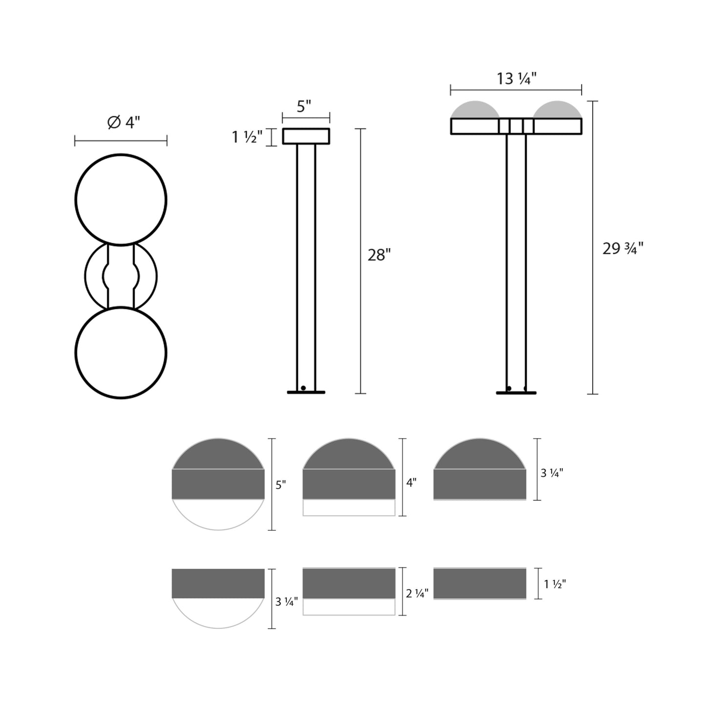 Reals Dome Cap LED Double Bollard - line drawing.