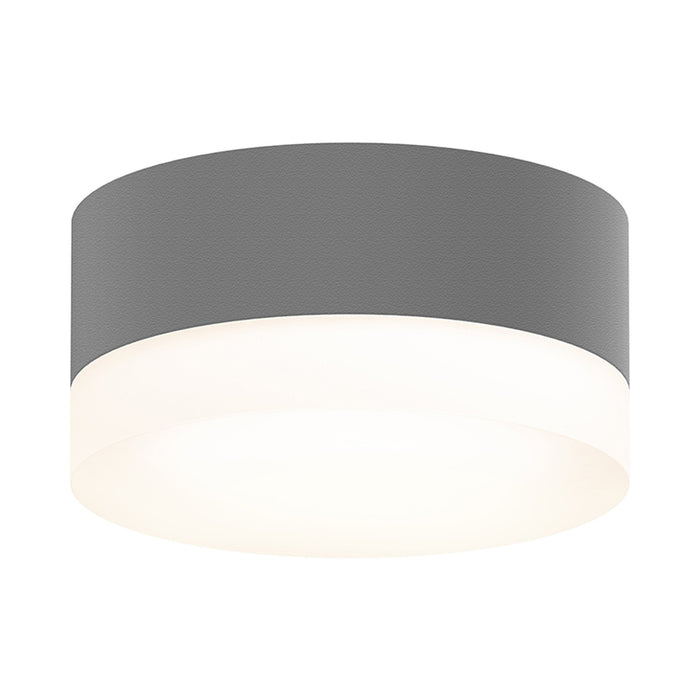 Reals Outdoor LED Flush Mount Ceiling Light in Textured Gray/White Cylinder Lens.