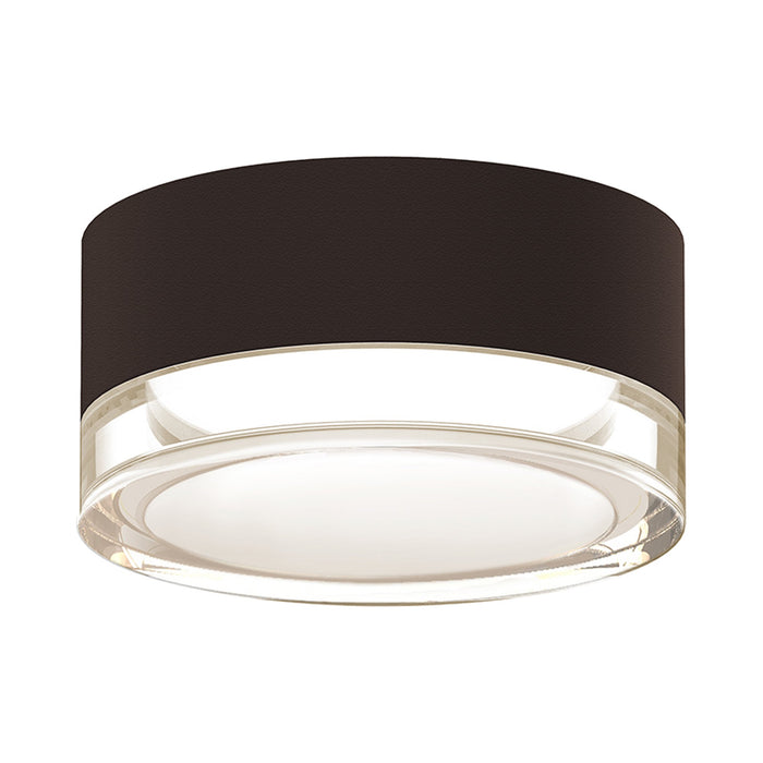 Reals Outdoor LED Flush Mount Ceiling Light in Textured Bronze/Clear Cylinder Lens.