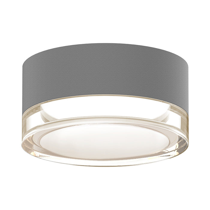 Reals Outdoor LED Flush Mount Ceiling Light in Textured Gray/Clear Cylinder Lens.