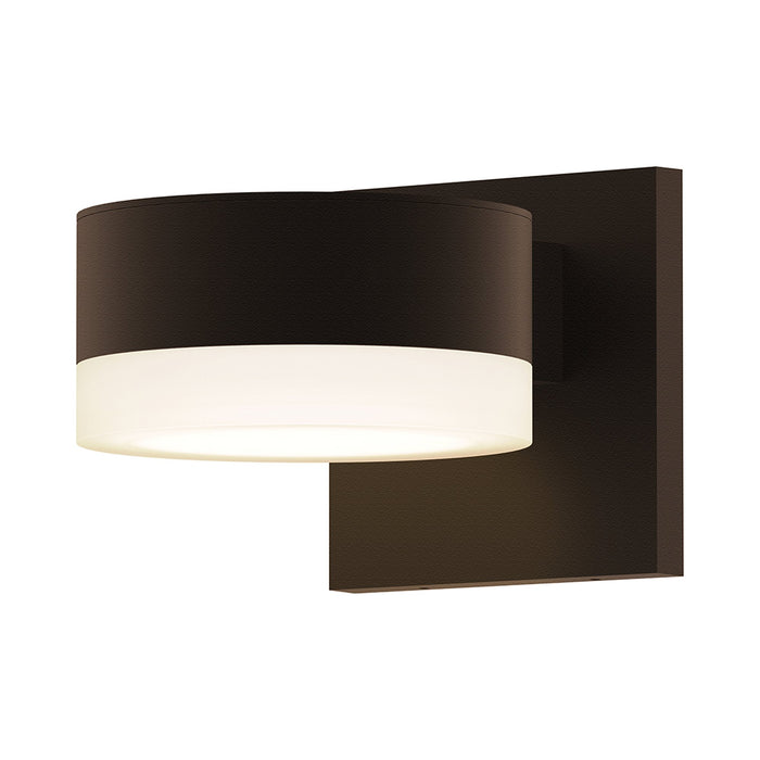 Reals Plate Cap Downlight Outdoor LED Wall Light in Textured Bronze/White Cylinder Lens.