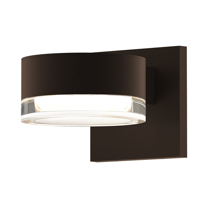 Reals Plate Cap Downlight Outdoor LED Wall Light in Textured Bronze/Clear Cylinder Lens.
