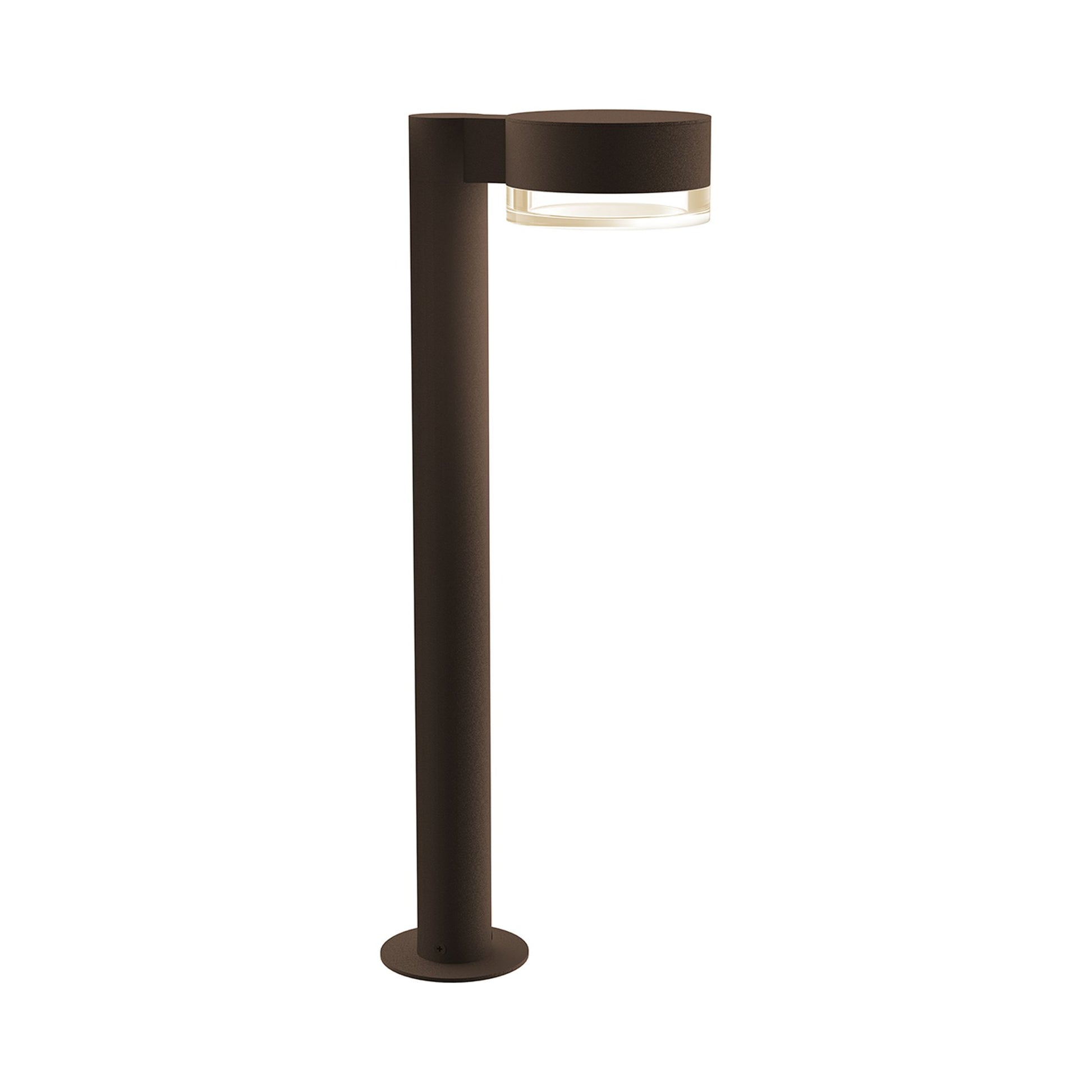 Reals Plate Cap LED Bollard in Medium/Clear Cylinder Lens/Textured Bronze.