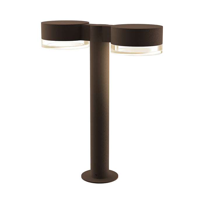Reals Plate Cap LED Double Bollard in Small/Clear Cylinder Lens/Textured Bronze.